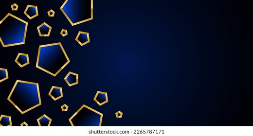 Patrón abstracto de pentagones, azul oscuro de lujo con oro. Fondo vectorial moderno.