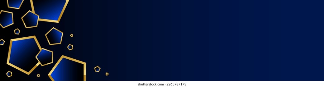 Patrón abstracto de pentagones, azul oscuro de lujo con oro. Fondo vectorial moderno.