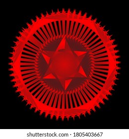 abstract pentagram spirograph on black background. Spirograph decorative element for design. Red pentagram spirograph.