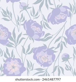 Abstract peony flowers seamless pattern