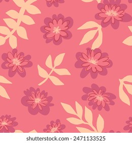 Abstract peony flowers seamless pattern. Floral ornament in simple style. Vector botanical design.