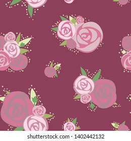 Abstract Peony Pattern, Rose Bouquet Pattern, Marsala Color Background