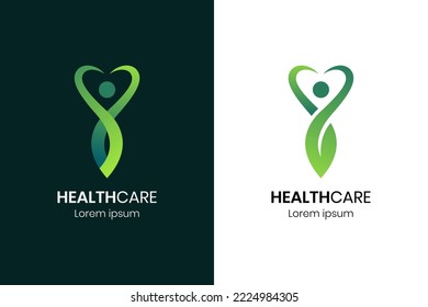 Resumen del logotipo de salud corporal de la gente. diseño de logotipo de atención de la salud estilo moderno con diseño de iconos de símbolo de la hoja y el amor para vida saludable, cuidado del cuerpo, sanidad, diseño de logotipo de estilo de vida