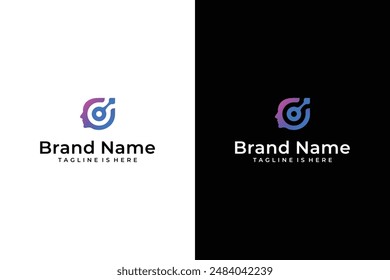 abstract people brain tech vector logo