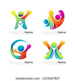 Abstract people care logo design union, charity icons