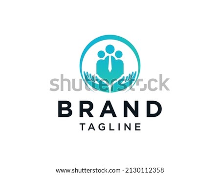 Abstract People Care Logo. Green Human Icon with Circular Hand Symbol Around isolated on White Background. Flat Vector Logo Design Template Element.