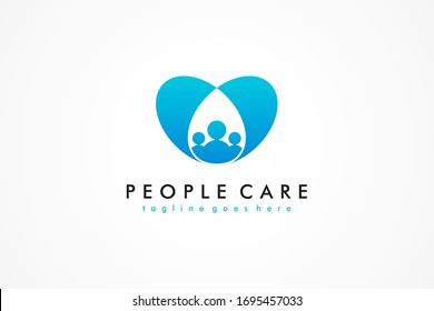 Abstract People Care Logo. Heart Icon with Human Family Symbol inside. Flat Vector Logo Design Template Element.