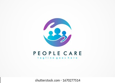 Abstract People Care Logo. Human Icon with Circular Two Hands Symbol. Flat Vector Logo Design Template Element.