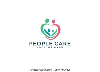 Abstract People Care Logo. Human Icon with Circular Hand Symbol Around isolated on White Background. Flat Vector Logo Design Template Element.