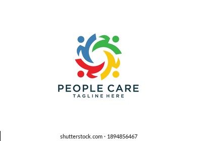 Abstract People Care Logo. Human Icon with Circular Hand Symbol Around isolated on White Background. Flat Vector Logo Design Template Element.