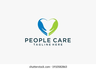 Abstract People Care Logo. Human Icon with Circular Hand Symbol Around isolated on White Background. Flat Vector Logo Design Template Element.