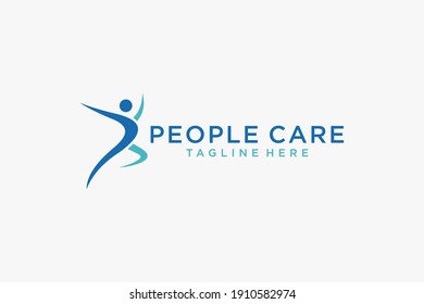 Abstract People Care Logo. Human Icon with Circular Hand Symbol Around isolated on White Background. Flat Vector Logo Design Template Element.