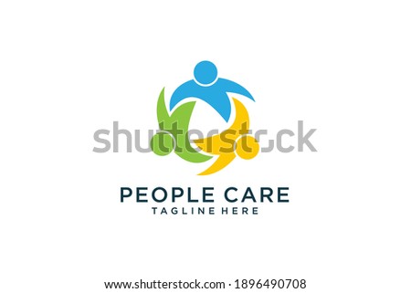 Abstract People Care Logo. Human Icon with Circular Hand Symbol Around isolated on White Background. Flat Vector Logo Design Template Element.