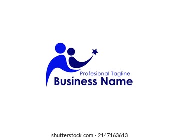 Abstract People Care Logo. Two Human Icon with Star Symbol. Usable for Healthy care, Business and Adoption Logos. Flat Vector Logo Design Template Elements.