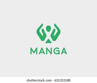 Abstract people care vector logo. Hand child care logotype. Creative negative space icon symbol