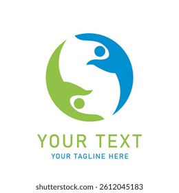 Abstract People Circle Graphic, Blue Green Embrace Symbol for Care Support Community Helping Connection Togetherness