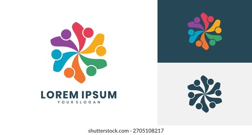 Diseño de logotipo de trabajo en equipo de círculo de personas Abstractas
