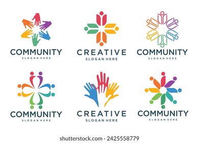 abstract people community logo icon set design . symbol of teamwork ,group and family . Vector illustration