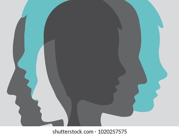 Abstract people and crowd. Concept of fusion of thoughts