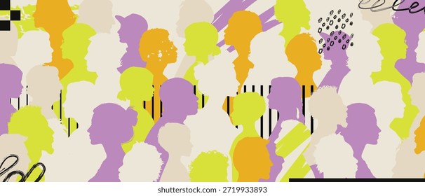 abstract people crowd group background pattern, concept of creative social community of diverse people man and woman from different cultures multi ethnic international 