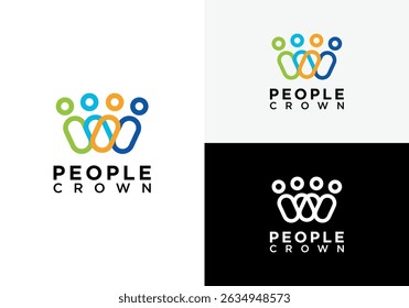 Abstrakte Menschen und Krone Kombination Logo Symbol Design Illustration minimale einfache Design-Stil. Familie und Mitarbeiter Teamwork Zeichen Emblem Vektor-Logo.	