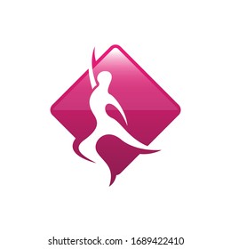 Abstract people dance on square background shape with negative space style design