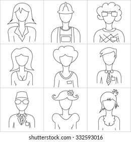 Abstract people draw the outline/Abstract people of different professions/Set of abstract people figures