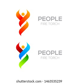 Abstract People and Fire Torch logo, Fitness Sports sign, Burning Energy Power symbol, Human person in Flame design vector illustration template for your Corporate identity Business Company