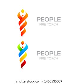 Abstract People with Fire Torch Spiral logos, Fitness Sports sign, Burning Energy Power symbol, Human person in Flame design vector illustration template for your Corporate identity Business Company