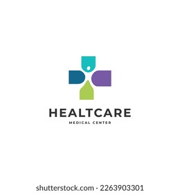 Abstract people freedom medical cross logo design concept