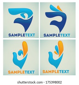 abstract people hands and gesture, vector icons and emblems collection