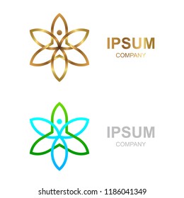 Abstract People Healthy Life in Flower line Monogram Luxury and Premium logo, Spa Massage, Beauty Cosmetics, Natural, Yoga, Business Digital Technology