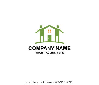 Abstract people with house logo design. Real estate logo design . Property logo design with two people . House icon creative .