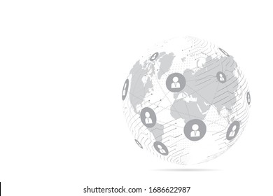 Abstract People Icon Mash Line And Point Scales On White Background With Global. Wire Frame 3D Mesh Polygonal Network Line, Design Sphere, Dot And Structure. Vector Illustration Eps 10.