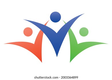 Abstract people icon. A symbol of unity, unity and peace. Isolated color image in three silhouettes. Vector illustration.