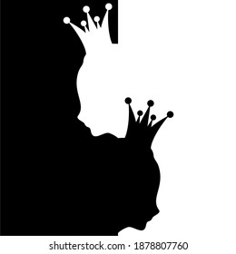 Abstract people icons. Diversity between humans metaphor. Black and white queen silhouettes