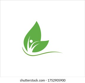 abstract people inside leaf sprout vector icon design template for wellness treatment, yoga beauty center, and green organic dietary logo