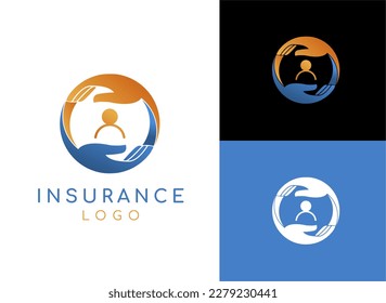 Abstract People insurance logo. Human Icon with Two Hands Circling Symbol. Vector Logo Design Template Elements, clean and simple.