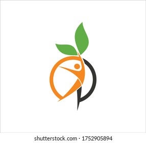 abstract people jumping inside a circle with leaf vector icon design template for wellness treatment, yoga beauty center, and green organic dietary logo