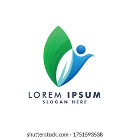 Abstract people and leaf logo template design vector illustration