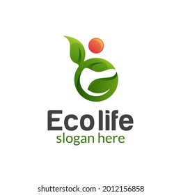 abstract people leaf with sun for nature healthy life, plant farm, agriculture logo design