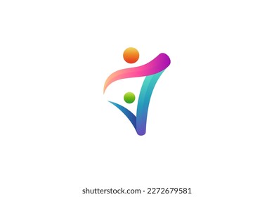 abstract people and letter v logo design