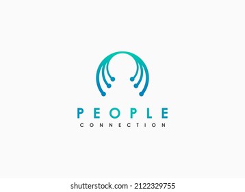 Abstract People Logo. Blue Gradient Rounded Line with Dot Style Human Symbol isolated one white background. Usable for Business and Teamwork Logos. Flat Vector Logo Design Template Element.