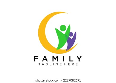 Abstract People Logo. Blue Rounded Line Linked Human Icon Pulse Wave Style isolated on White Background. Usable for Teamwork and Family Logos. Flat Vector Logo Design
