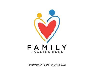 Abstract People Logo. Blue Rounded Line Linked Human Icon Pulse Wave Style isolated on White Background. Usable for Teamwork and Family Logos. Flat Vector Logo Design
