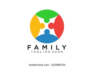 Abstract People Logo. Blue Rounded Line Linked Human Icon Pulse Wave Style isolated on White Background. Usable for Teamwork and Family Logos. Flat Vector Logo Design
