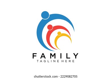 Abstract People Logo. Blue Rounded Line Linked Human Icon Pulse Wave Style isolated on White Background. Usable for Teamwork and Family Logos. Flat Vector Logo Design