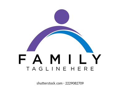 Abstract People Logo. Blue Rounded Line Linked Human Icon Pulse Wave Style isolated on White Background. Usable for Teamwork and Family Logos. Flat Vector Logo Design