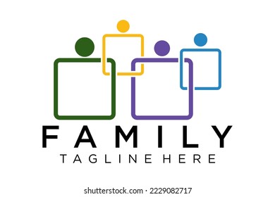 Abstract People Logo. Blue Rounded Line Linked Human Icon Pulse Wave Style isolated on White Background. Usable for Teamwork and Family Logos. Flat Vector Logo Design