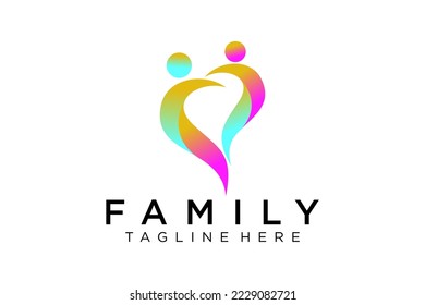 Logo de personas abstractas. Línea redondeada azul Estilo de onda de impulsos del icono humano ligado aislado en fondo blanco. Usable para trabajo en equipo y logotipos familiares. Diseño de logotipo de vectores planos